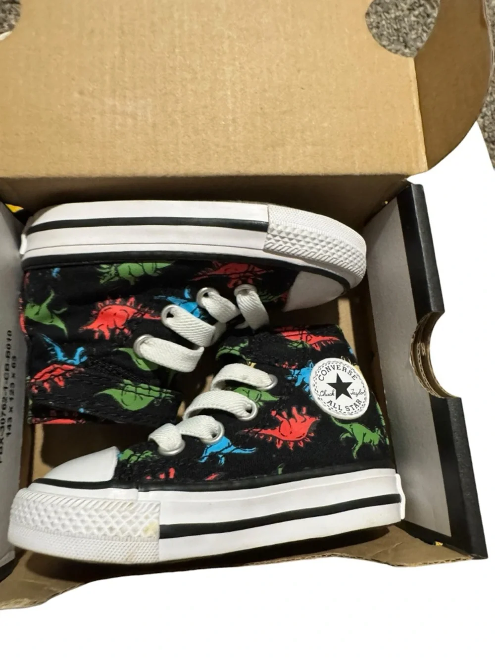 Converse Kids Black High-Top Sneakers with Red, Green & Blue Dino Print